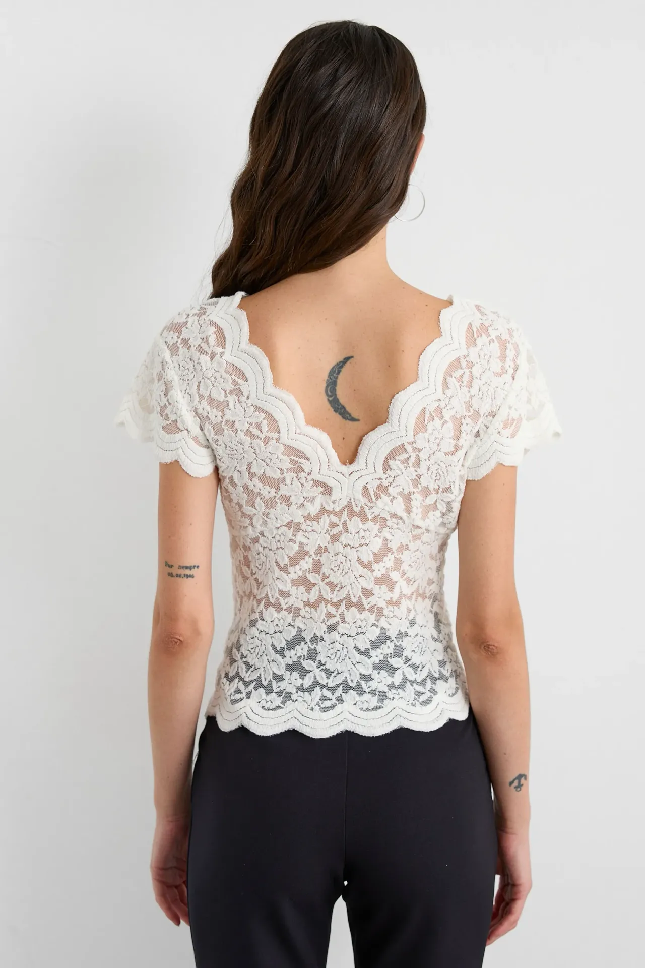 V Neck Lace Short Sleeve Blouse