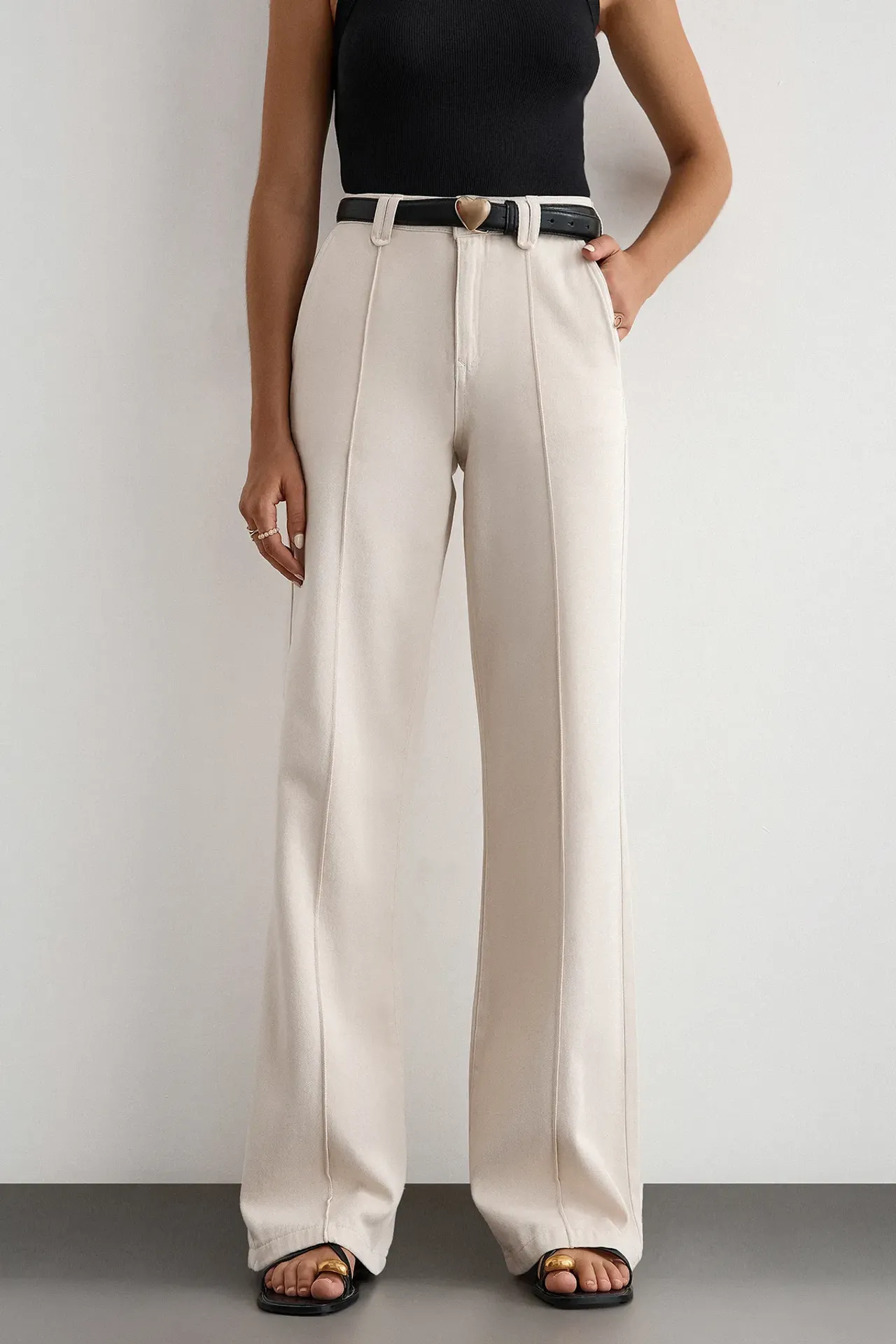 Mid-Rise Wide-Leg Pants with Pintuck Detail