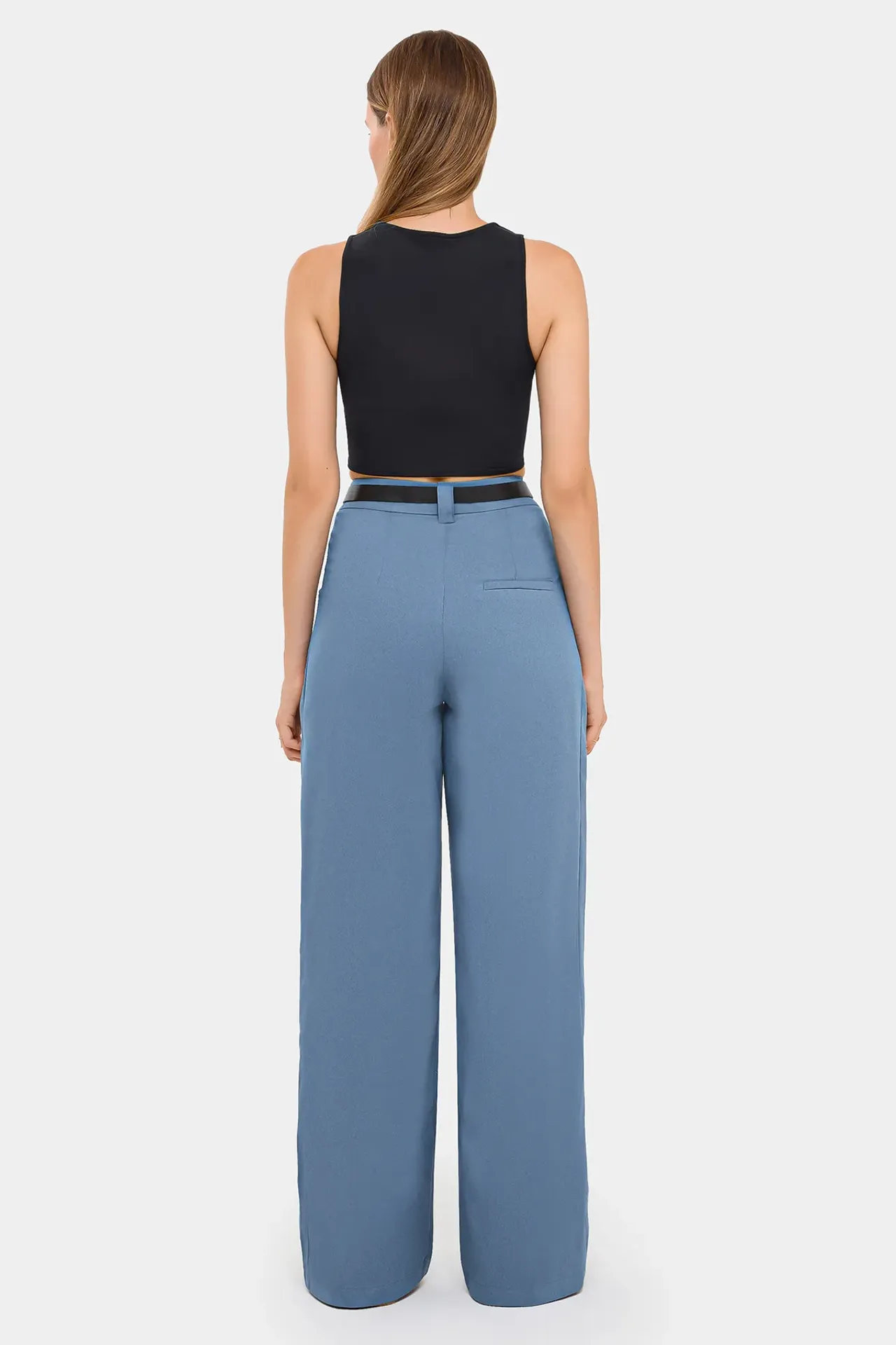 High-Waist Wide-Leg Trousers with Belt