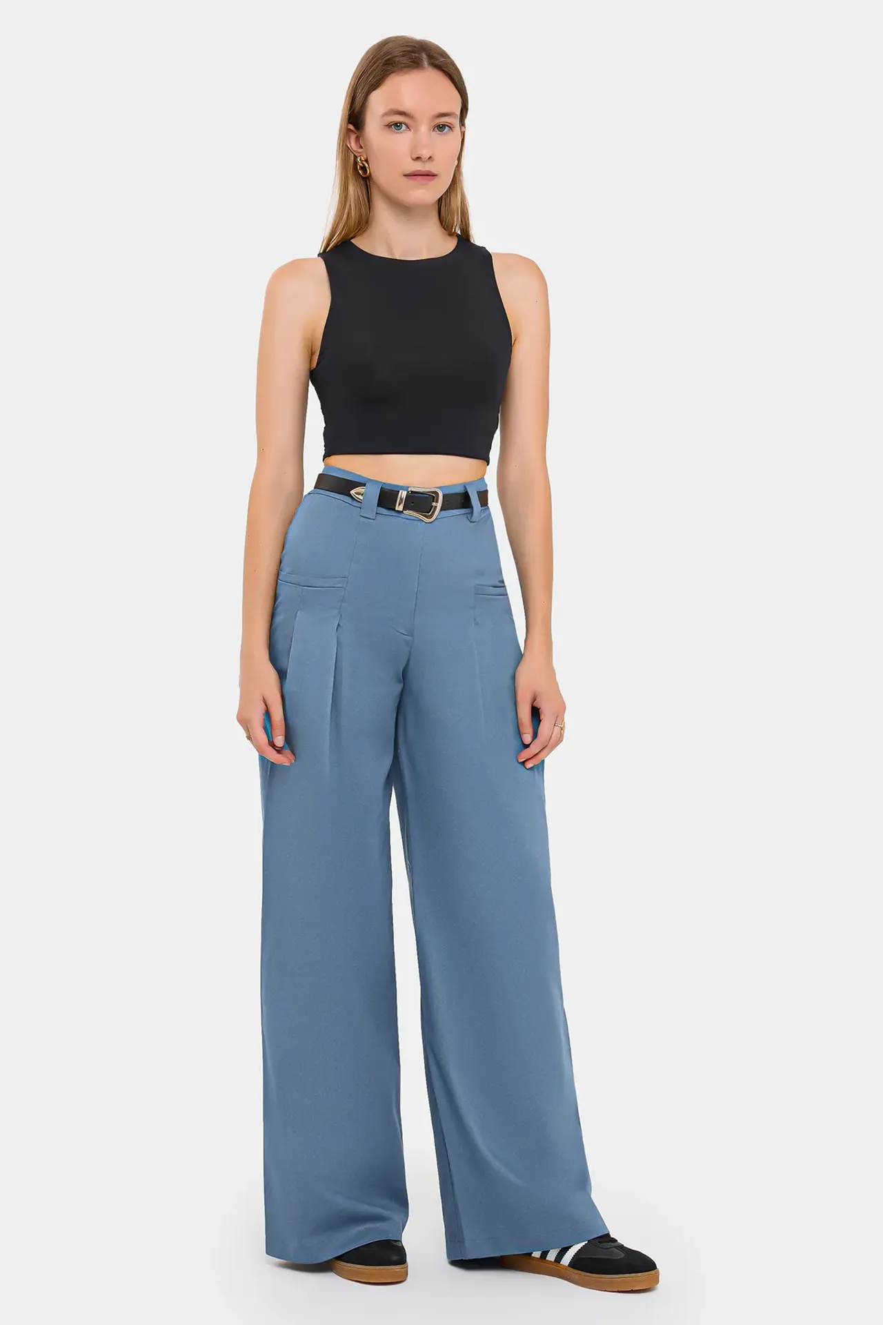 High-Waist Wide-Leg Trousers with Belt
