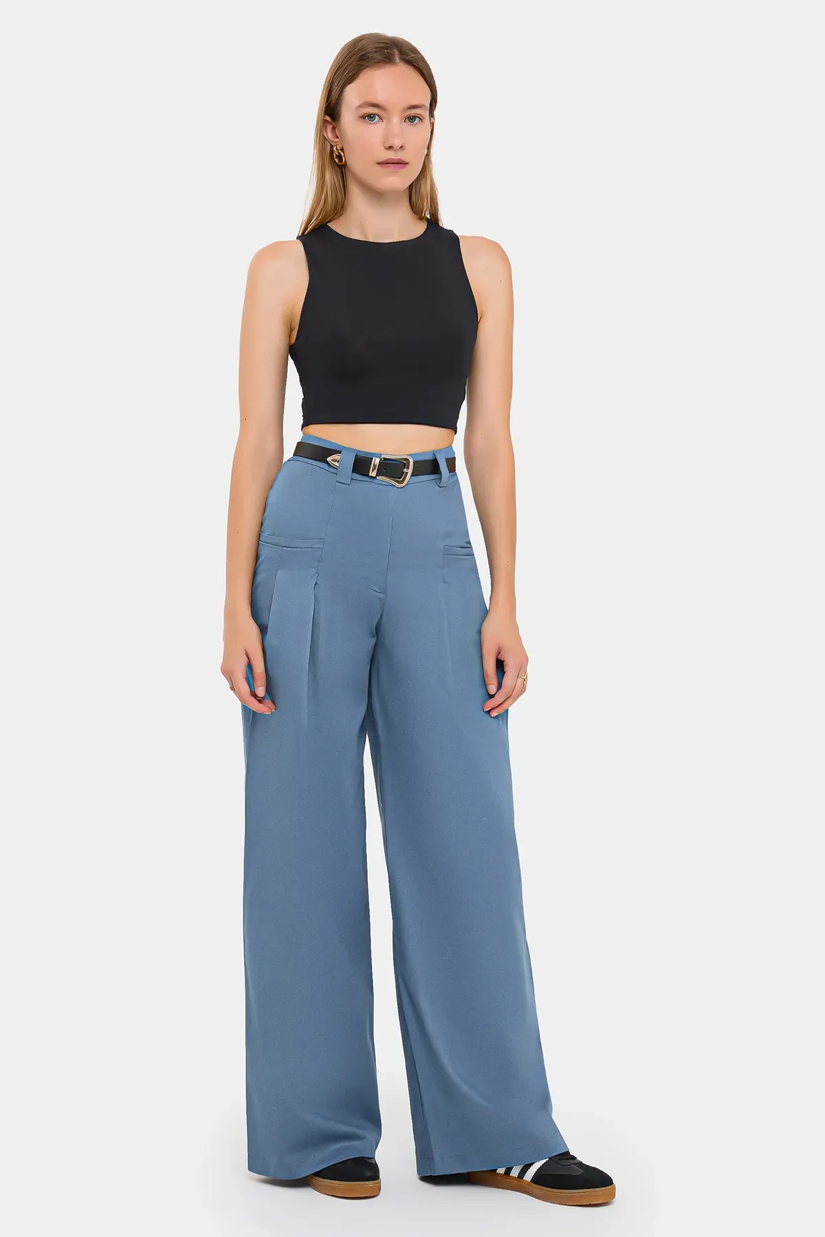 High-Waist Wide-Leg Trousers with Belt 1