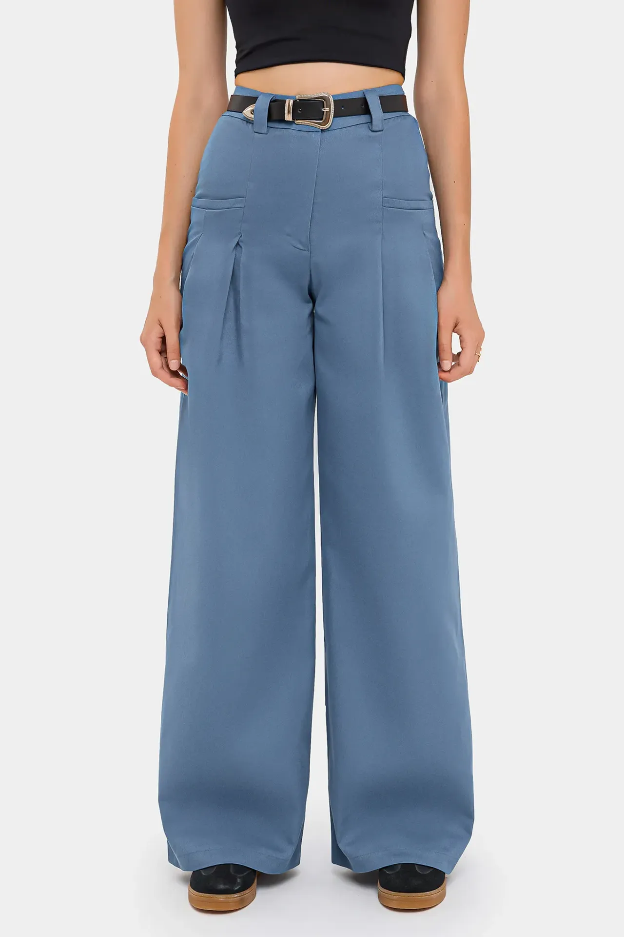 High-Waist Wide-Leg Trousers with Belt