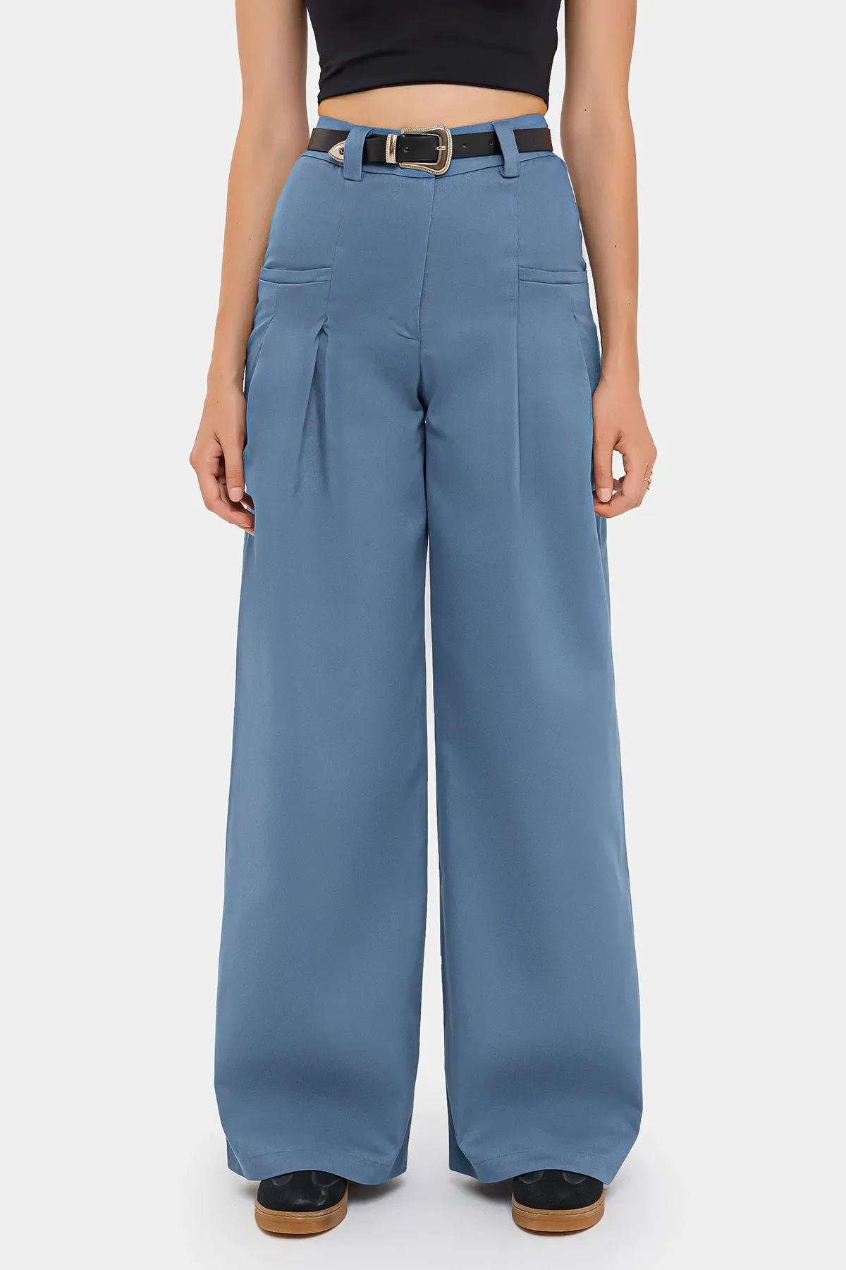High-Waist Wide-Leg Trousers with Belt 3