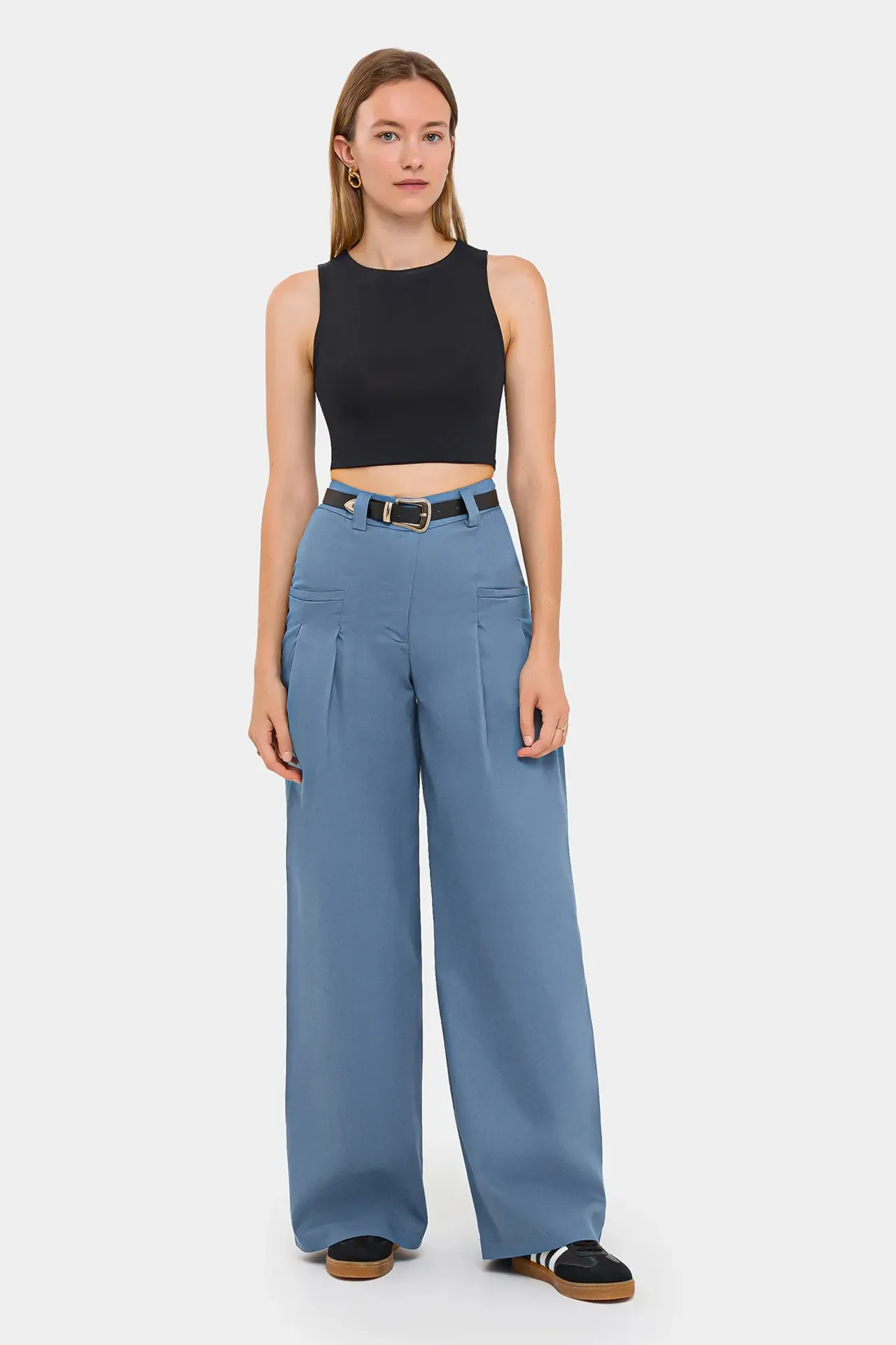 High-Waist Wide-Leg Trousers with Belt