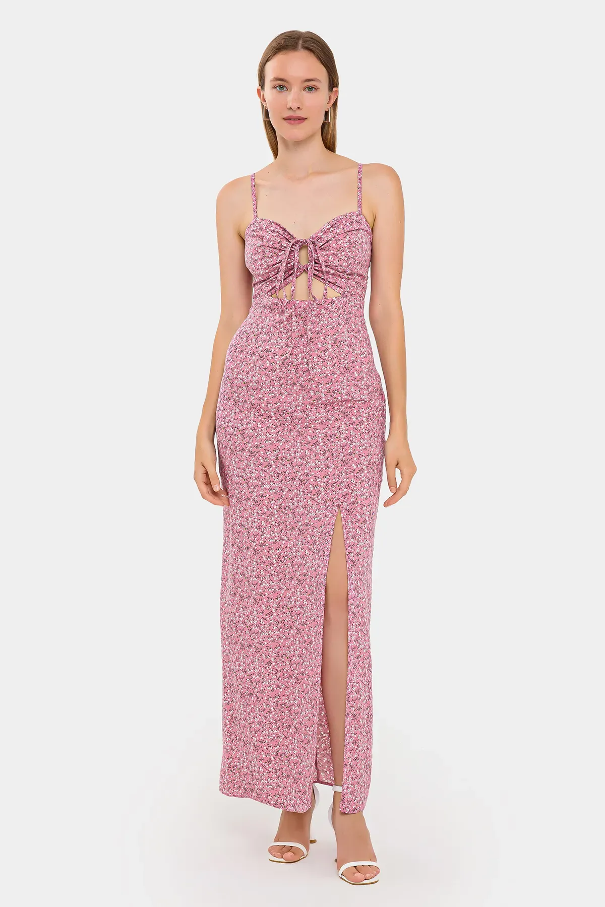 Floral Maxi Dress with Bust Cut-Out 3