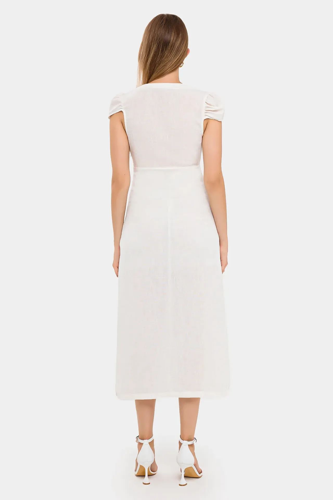 Buttoned Midi Dress with Cap Sleeves