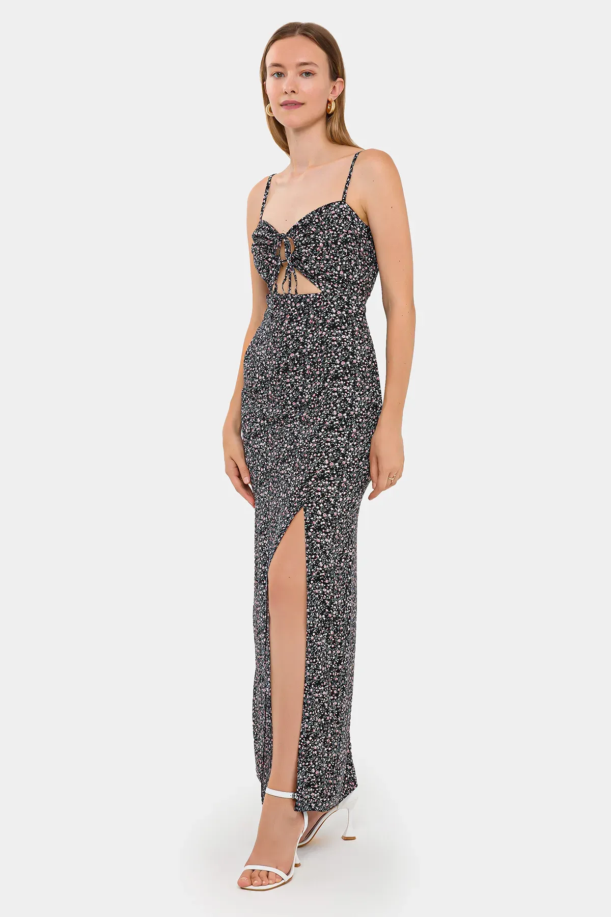 Floral Maxi Dress with Bust Cut-Out 3