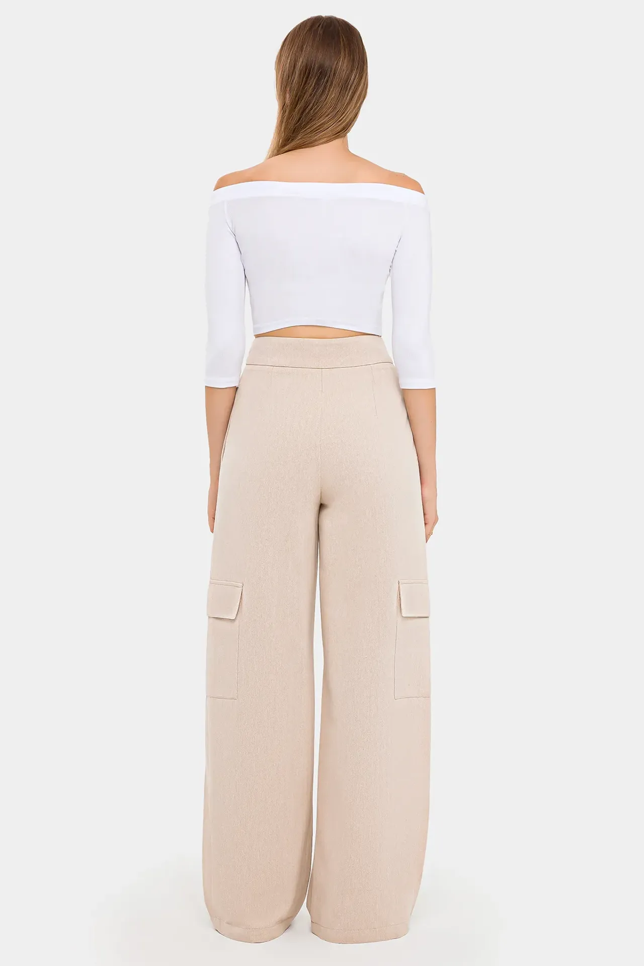 High Waist Wide-Leg Trousers with Pocket