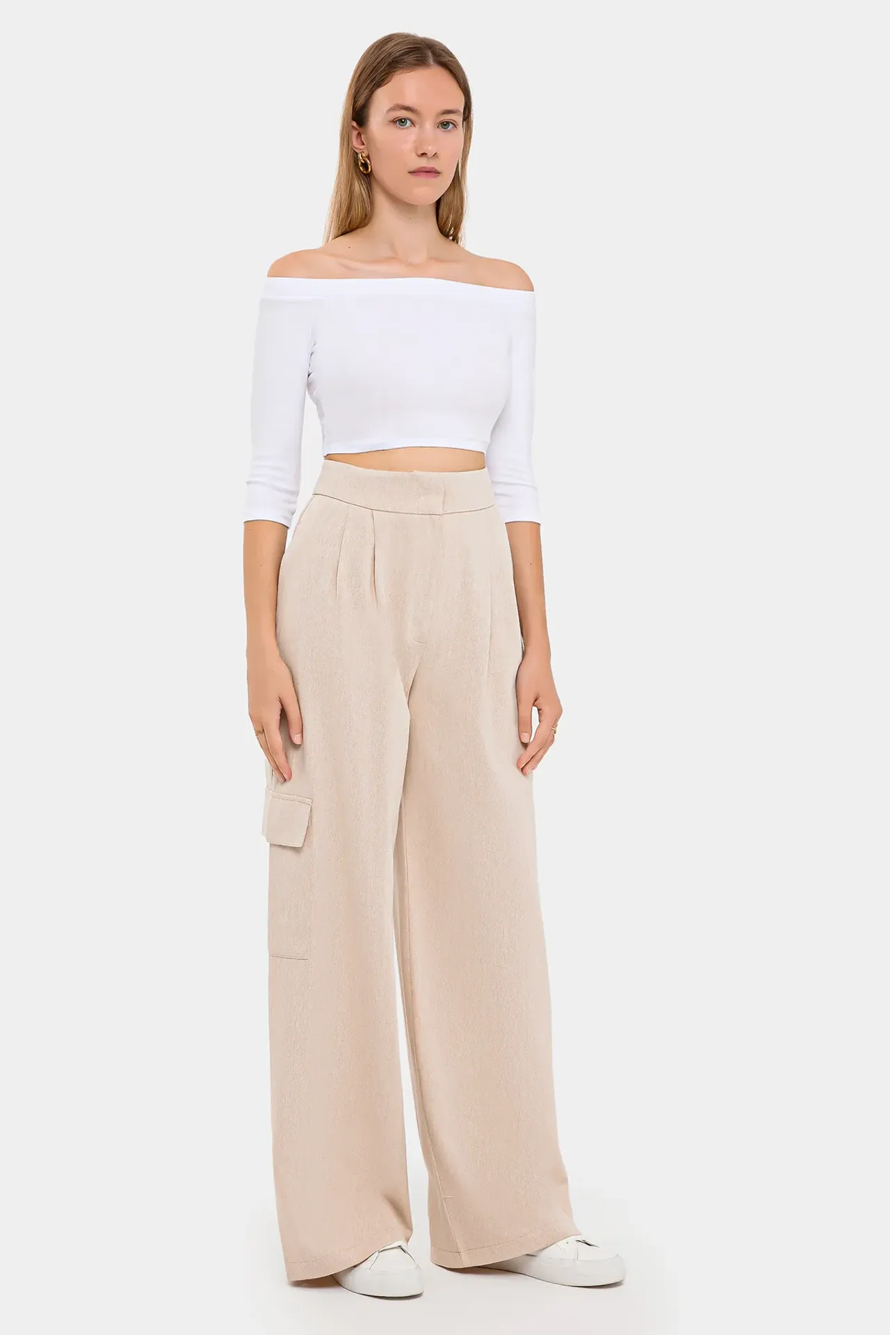 High Waist Wide-Leg Trousers with Pocket