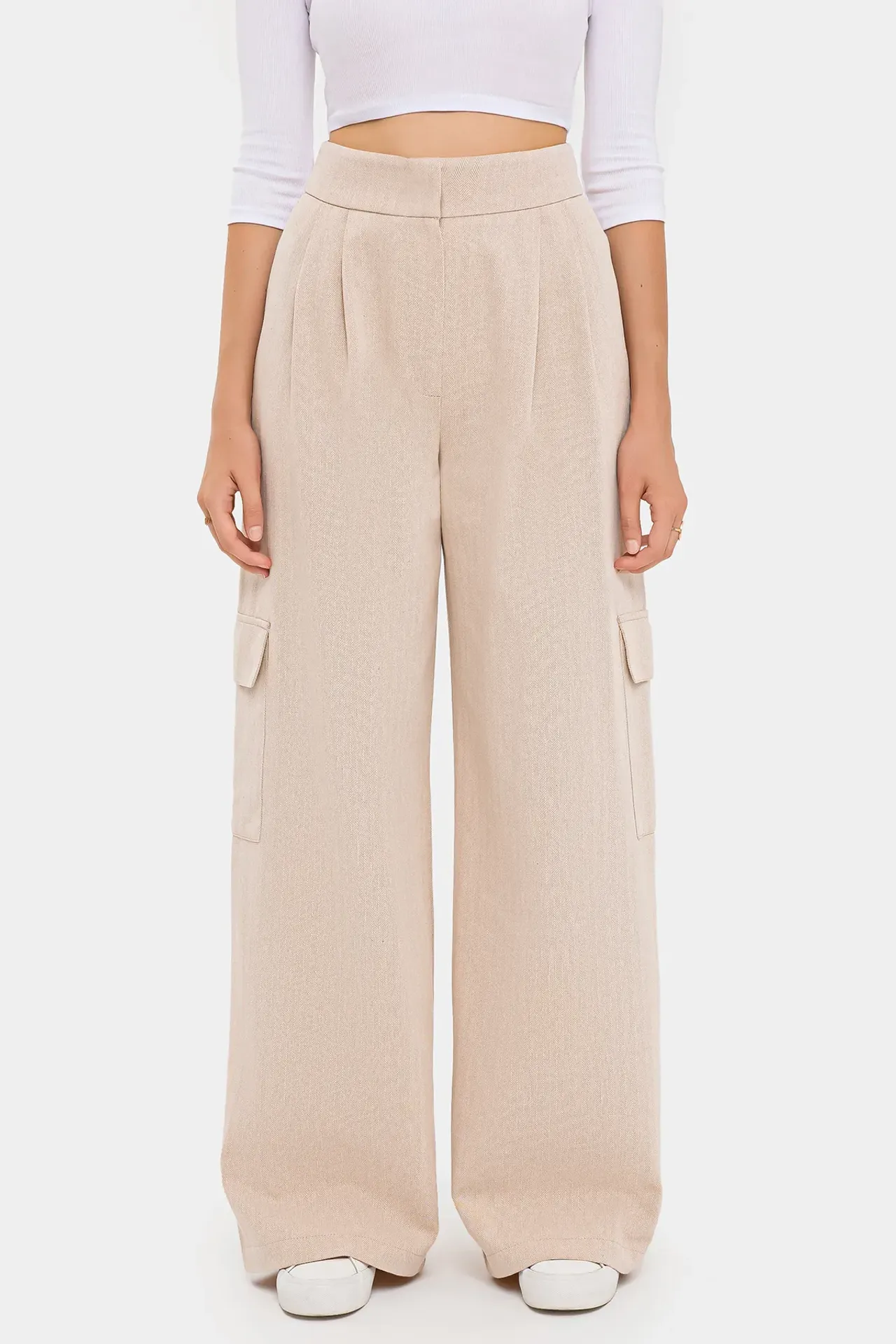 High Waist Wide-Leg Trousers with Pocket