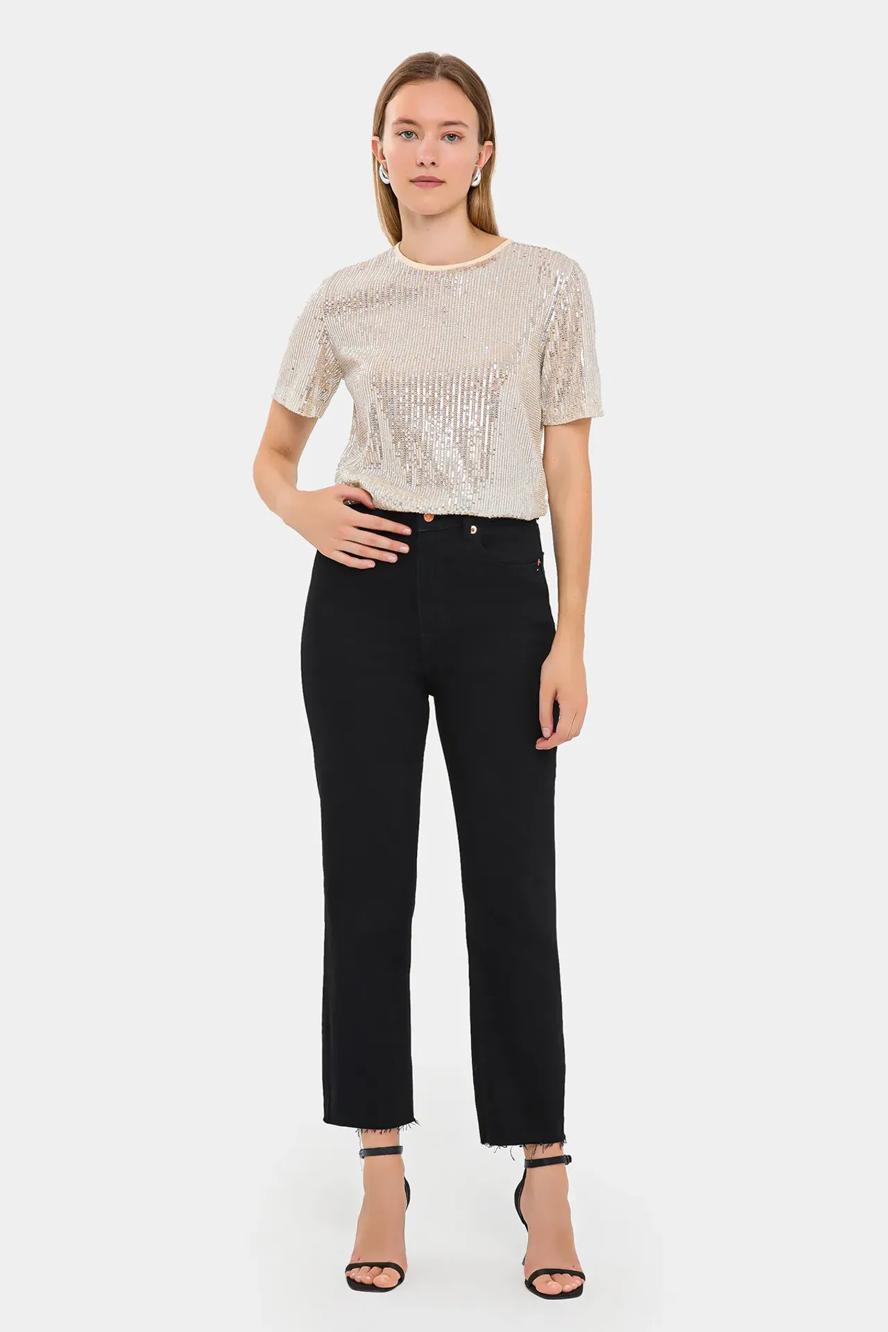 Relaxed Fit Sequin Sheer Short Sleeve T-Shirt