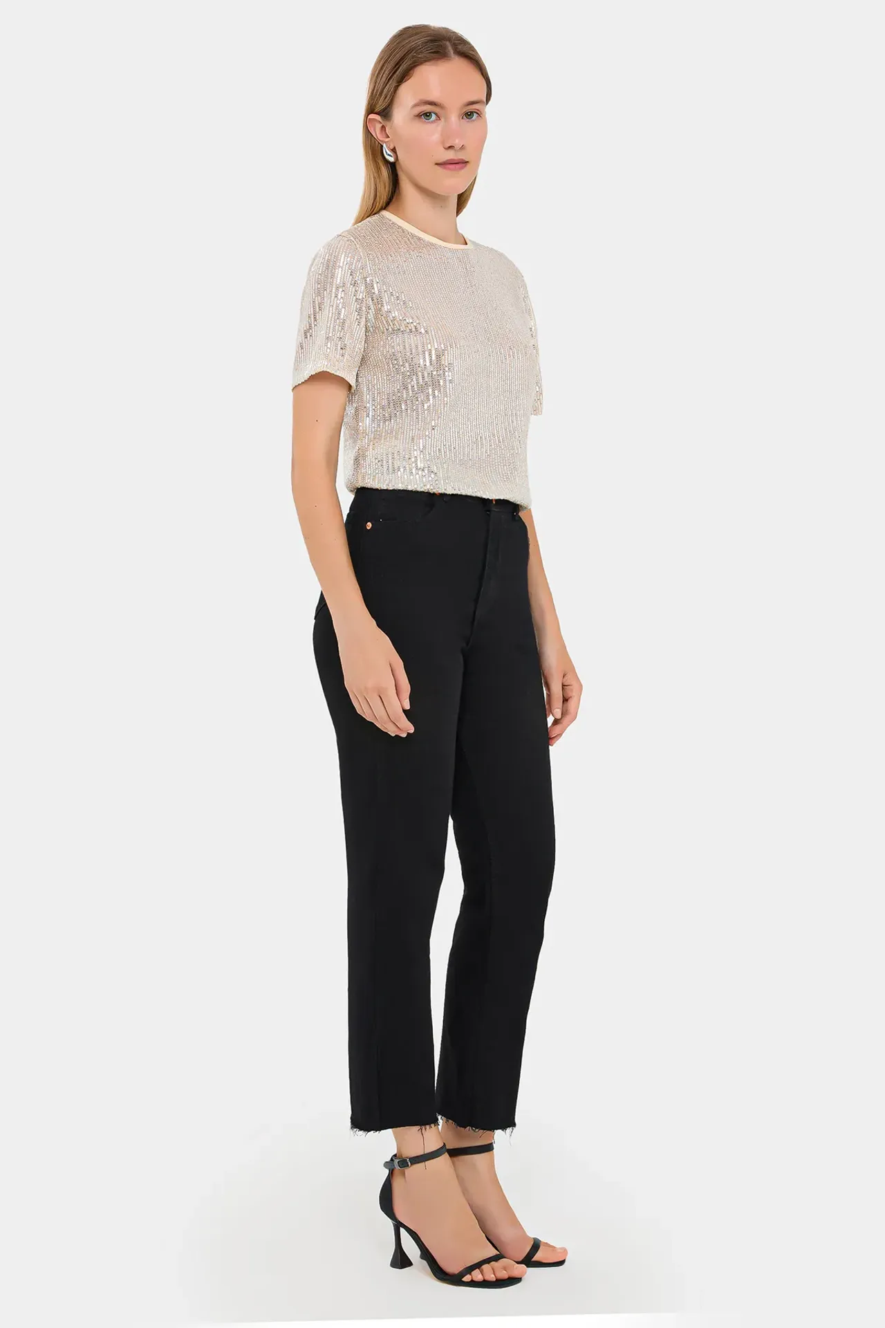Relaxed Fit Sequin Sheer Short Sleeve T-Shirt