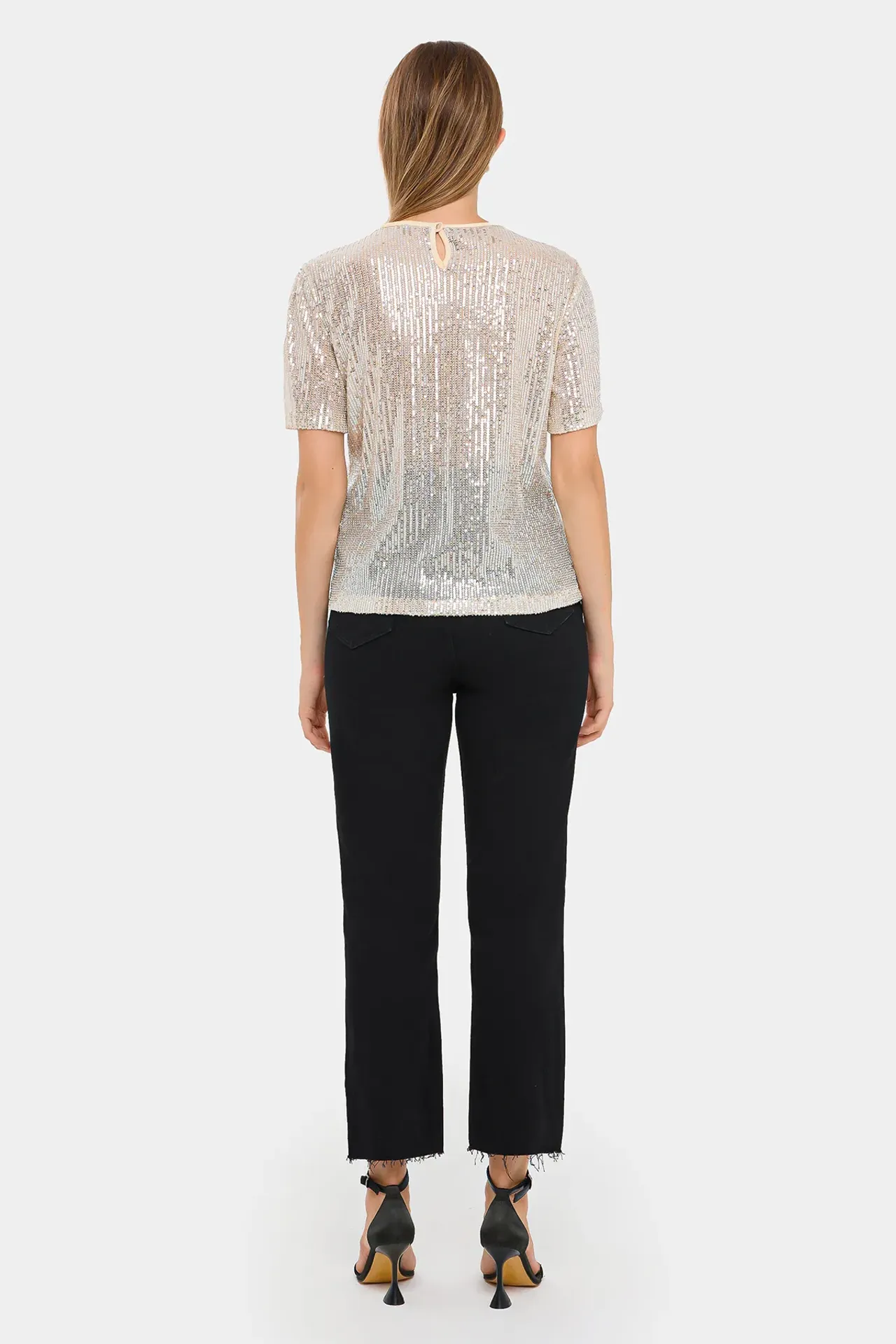 Relaxed Fit Sequin Sheer Short Sleeve T-Shirt