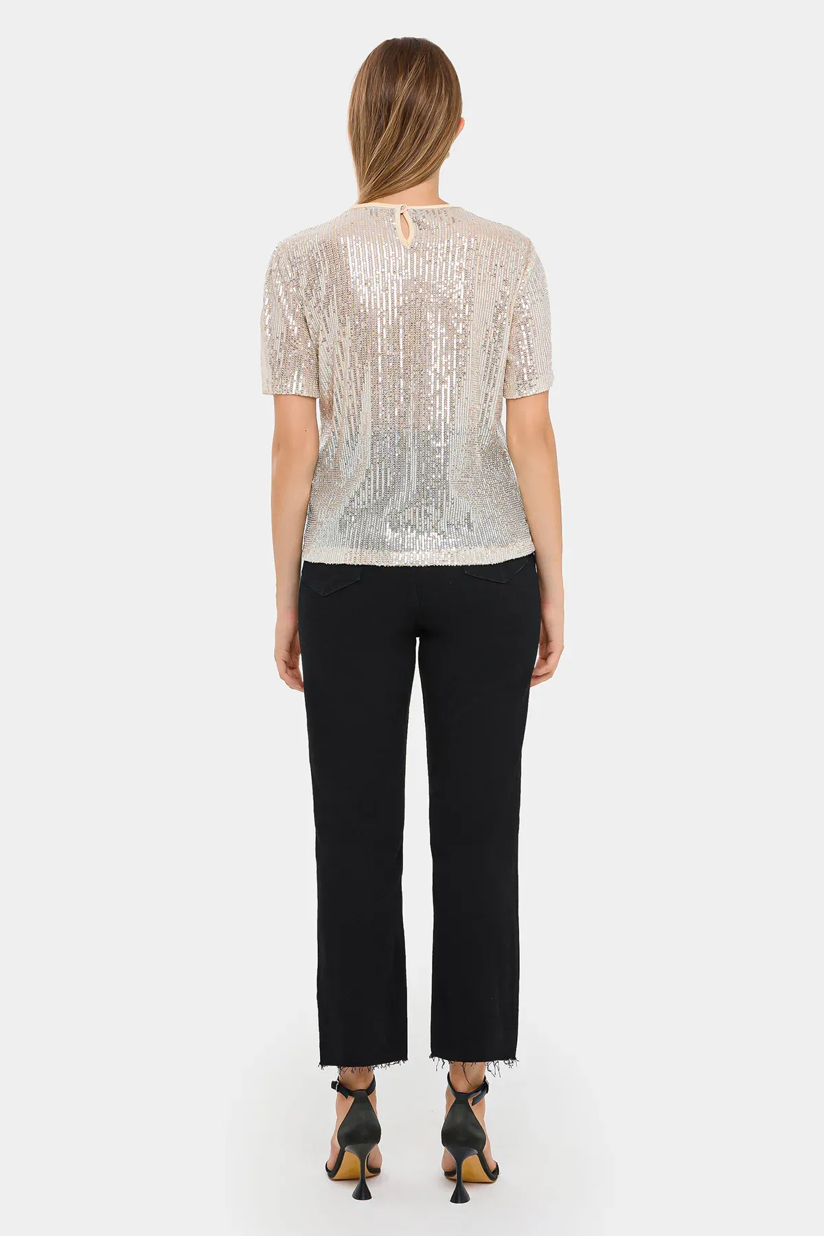 Relaxed Fit Sequin Sheer Short Sleeve T-Shirt 4