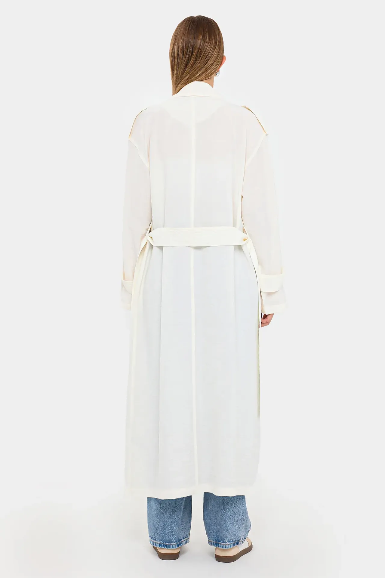 Long Sleeve Paperbag Coat Jacket with Belt Detail