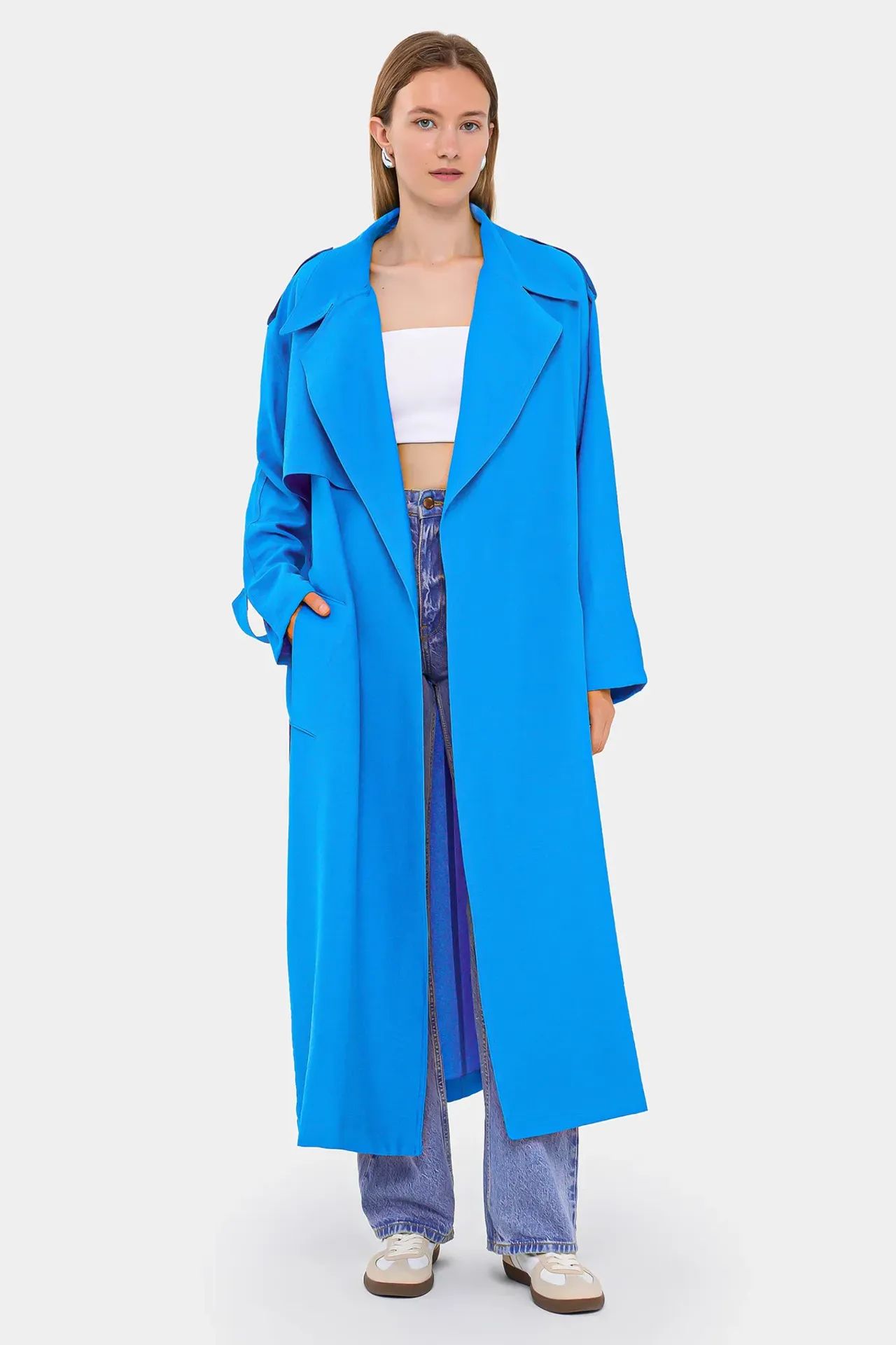 Long Sleeve Paperbag Coat Jacket with Belt Detail