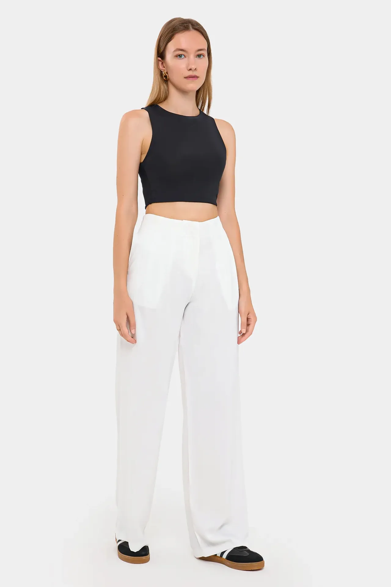 High Waist Wide-Leg Trousers with Pocket