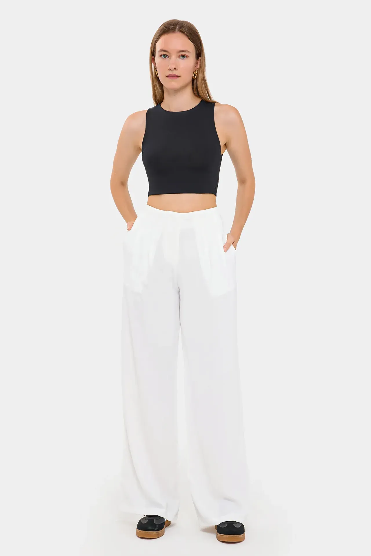 High Waist Wide-Leg Trousers with Pocket