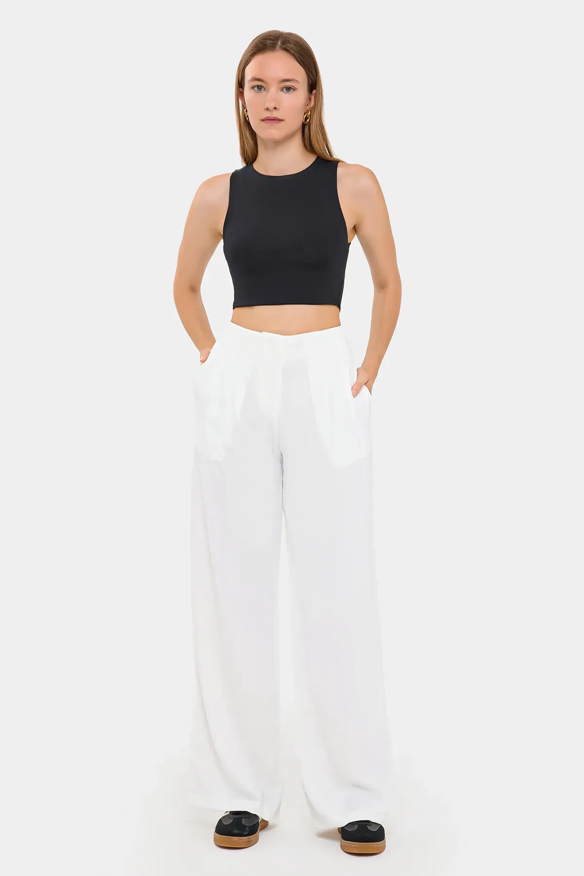High Waist Wide-Leg Trousers with Pocket 2