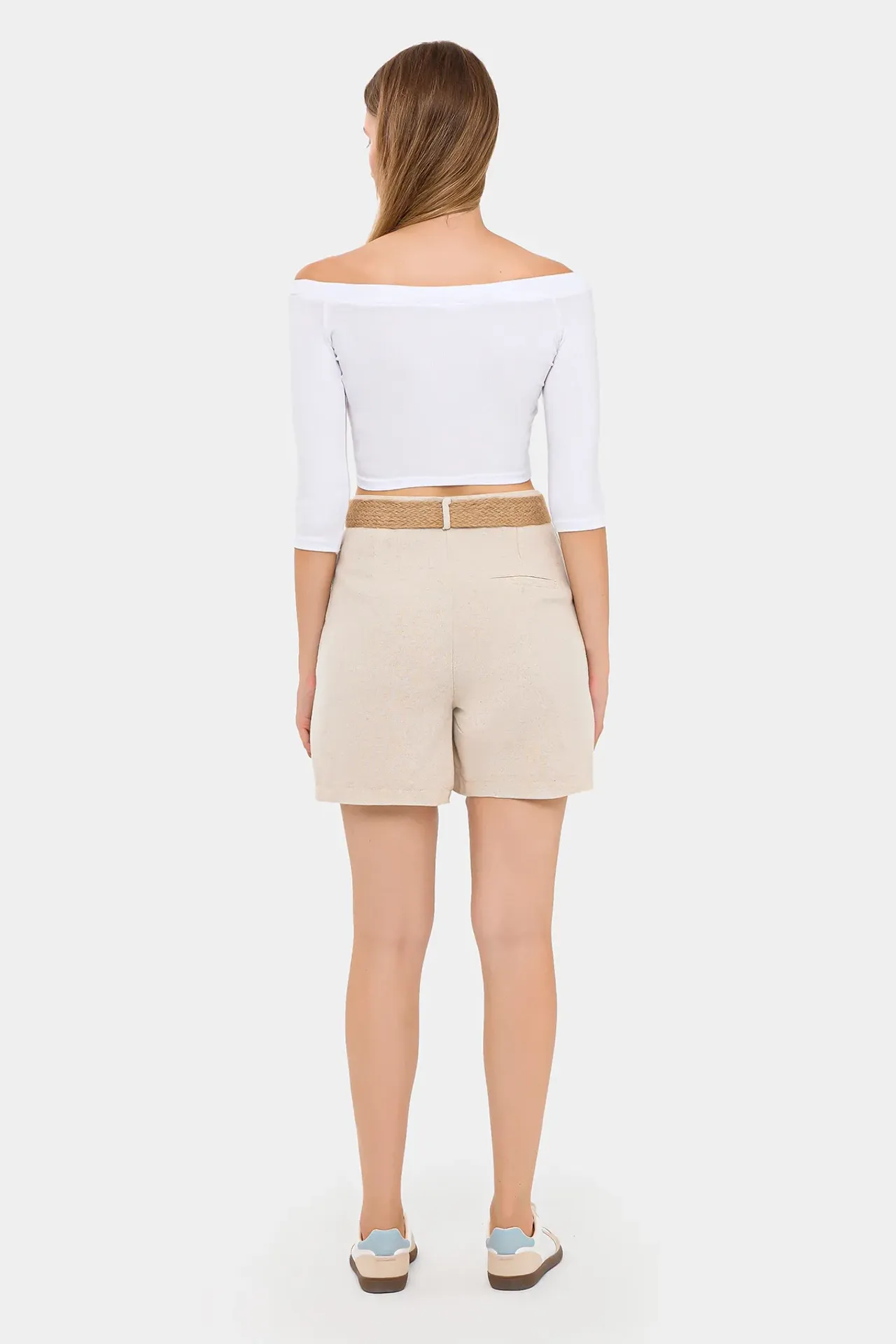 High-Waist Linen Shorts with Belt