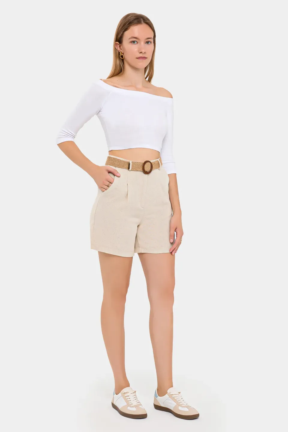 High-Waist Linen Shorts with Belt