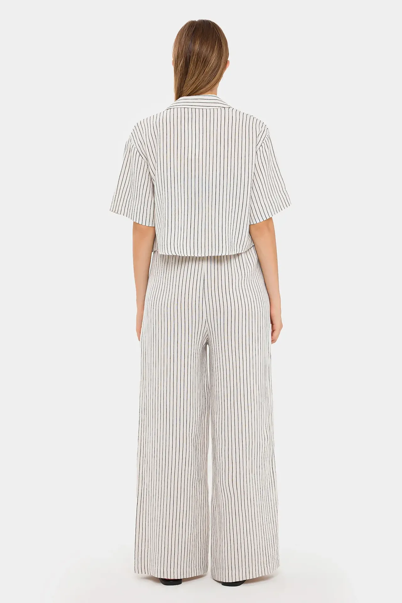 Striped High-Waist Coords Set with Wide-Leg Pants
