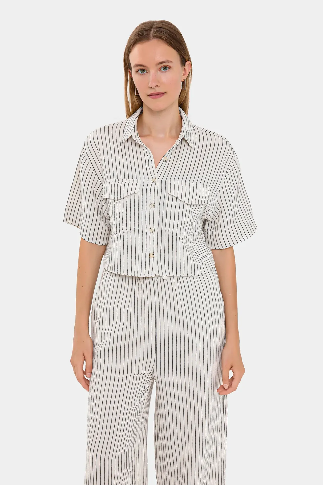 Striped High-Waist Coords Set with Wide-Leg Pants