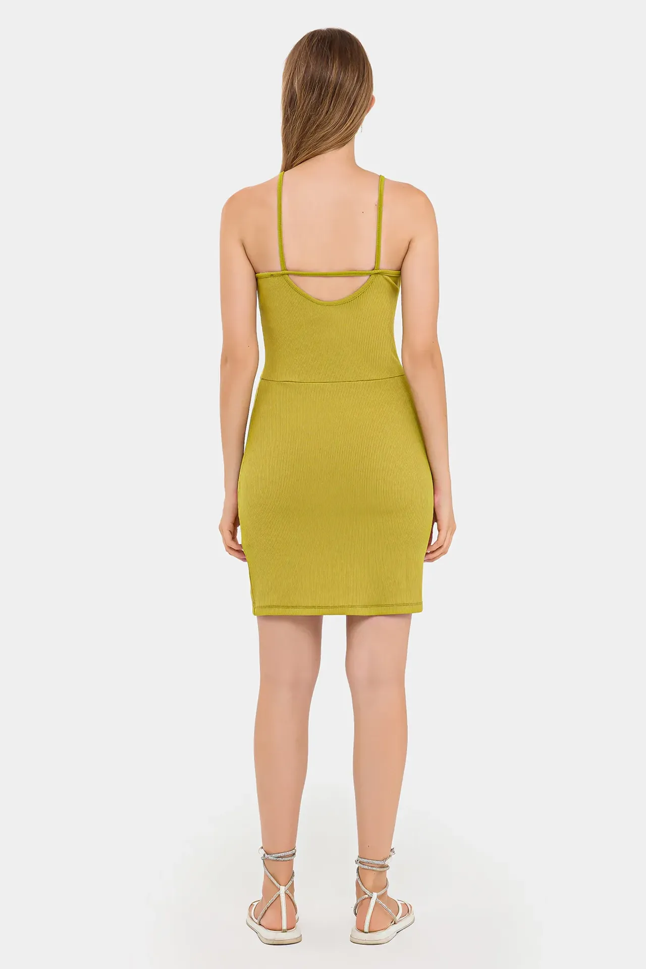 Sleeveless Halter-Neck Mini Dress with Side Slit