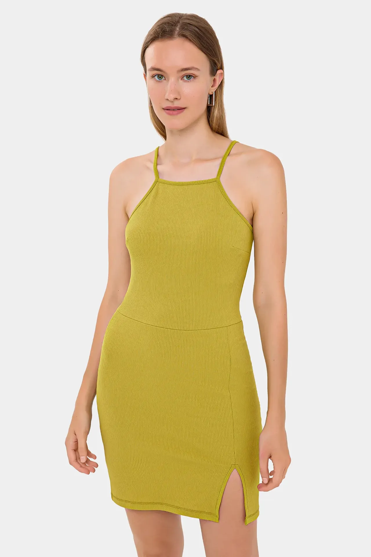 Sleeveless Halter-Neck Mini Dress with Side Slit