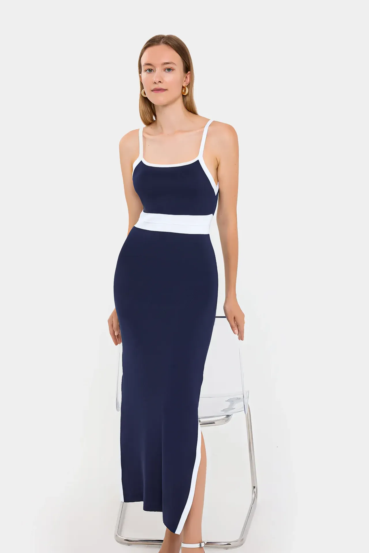 Color Block Maxi Dress with Side Slits
