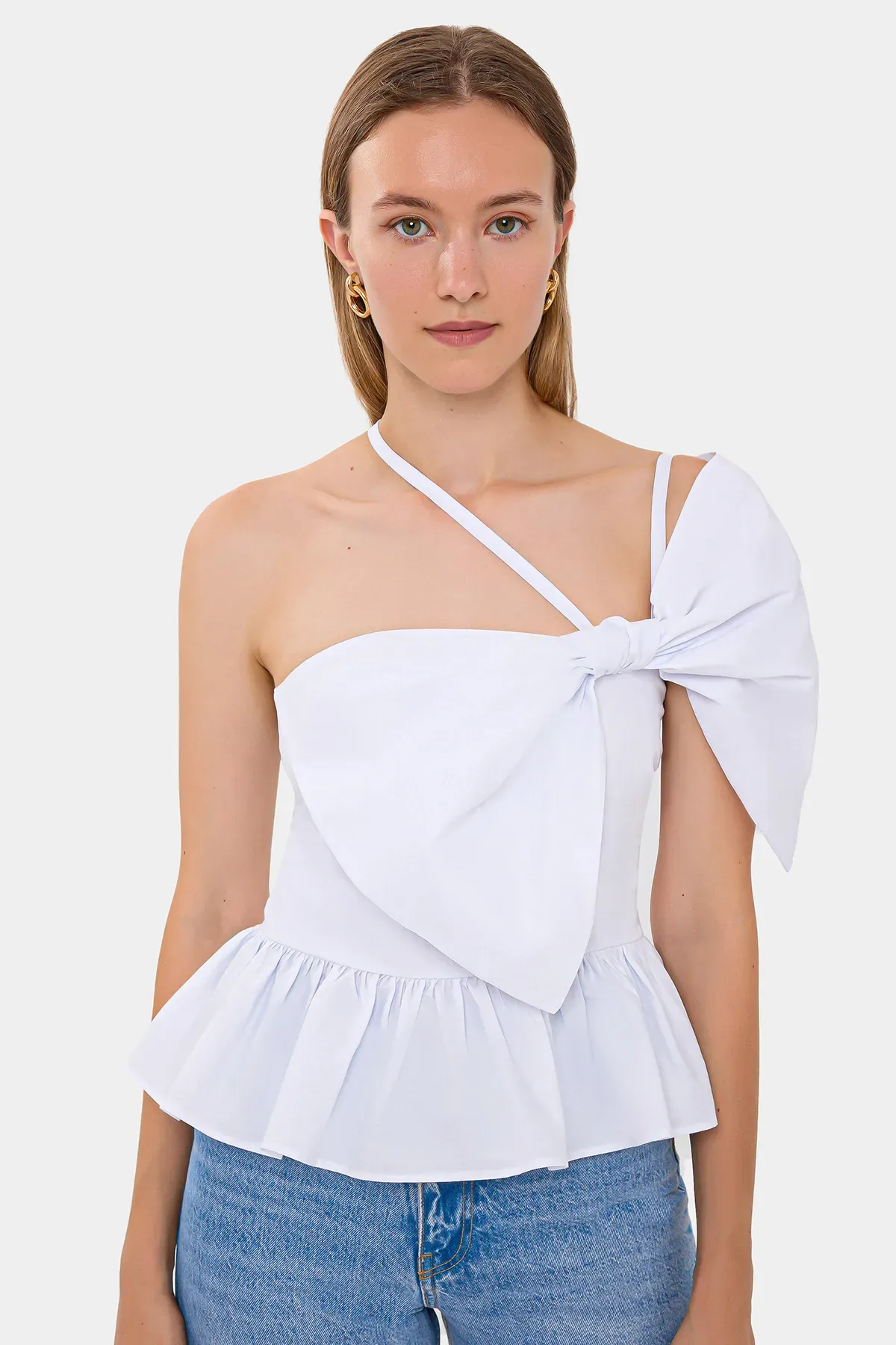 Cotton Cropped Top with Bow and Asymmetrical Tie 1