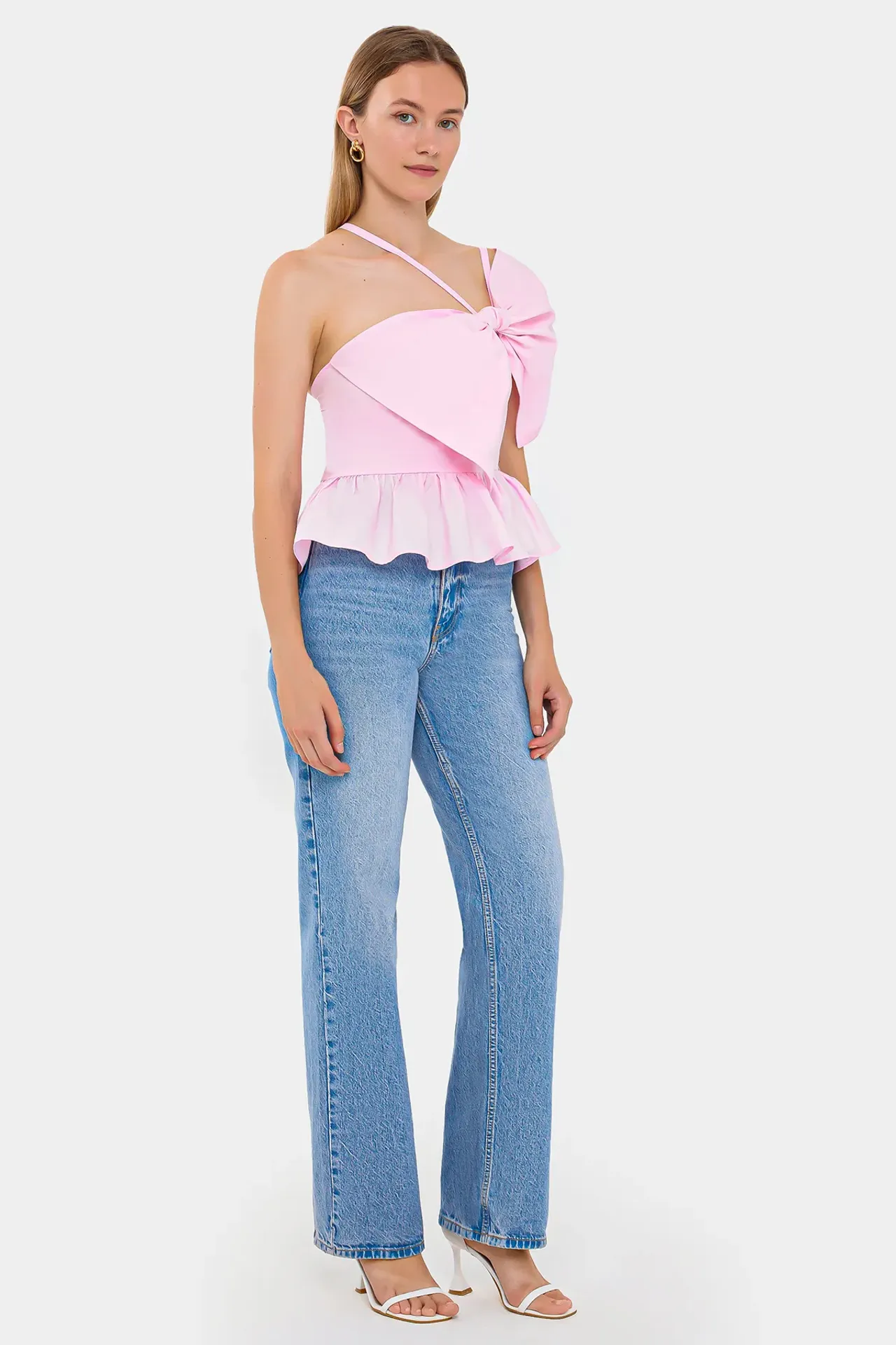 Cotton Cropped Top with Bow and Asymmetrical Tie