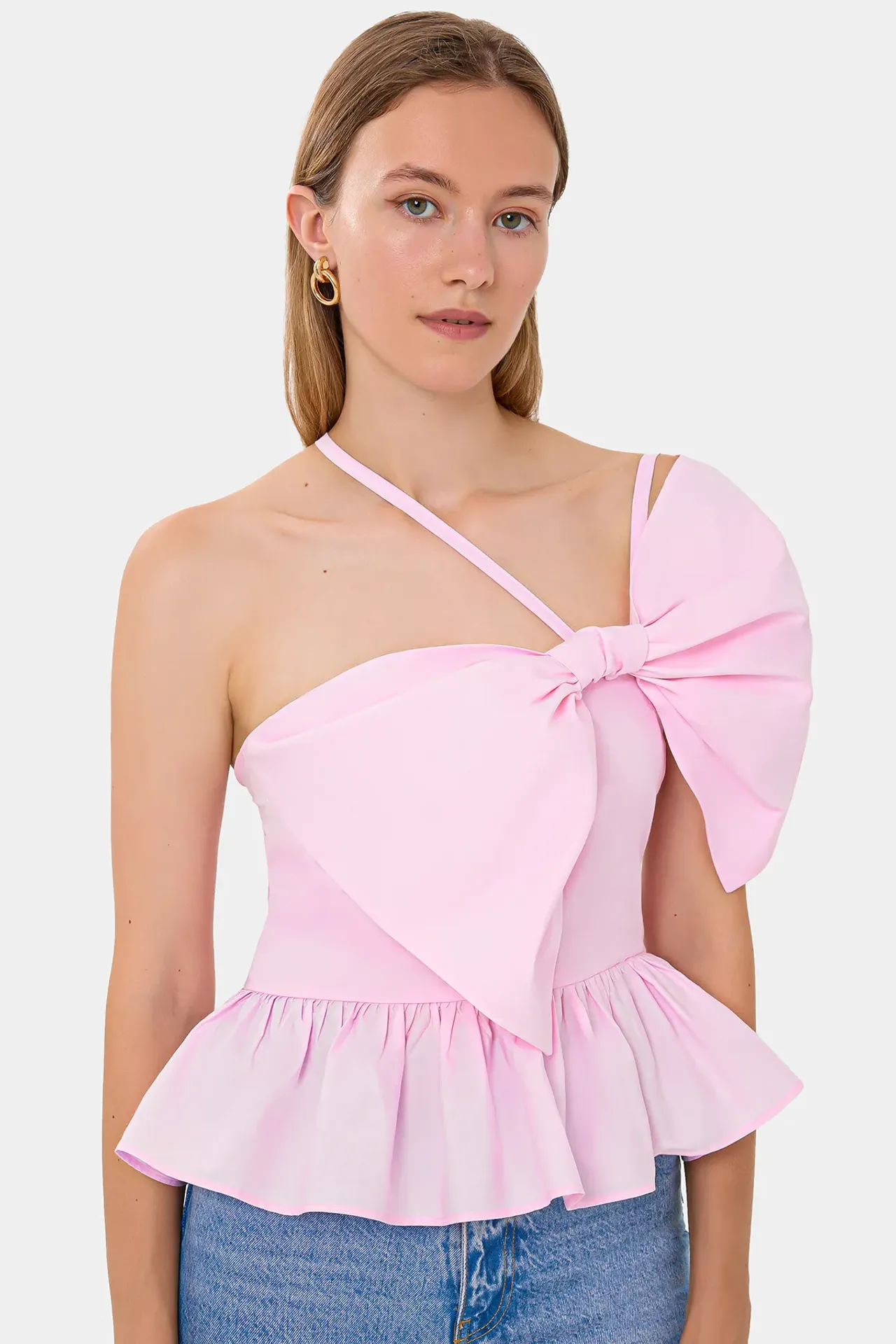 Cotton Cropped Top with Bow and Asymmetrical Tie