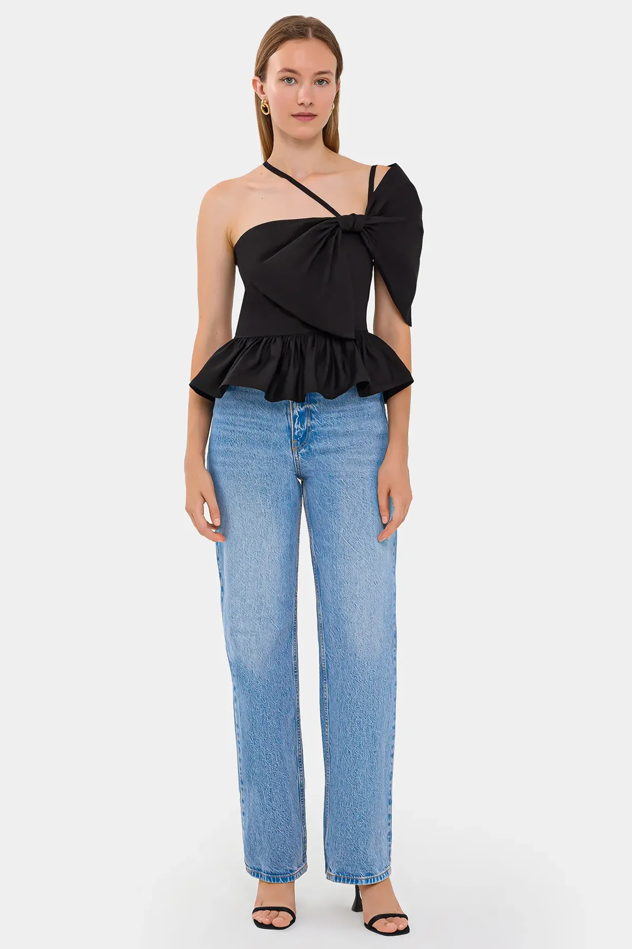 Cotton Cropped Top with Bow and Asymmetrical Tie