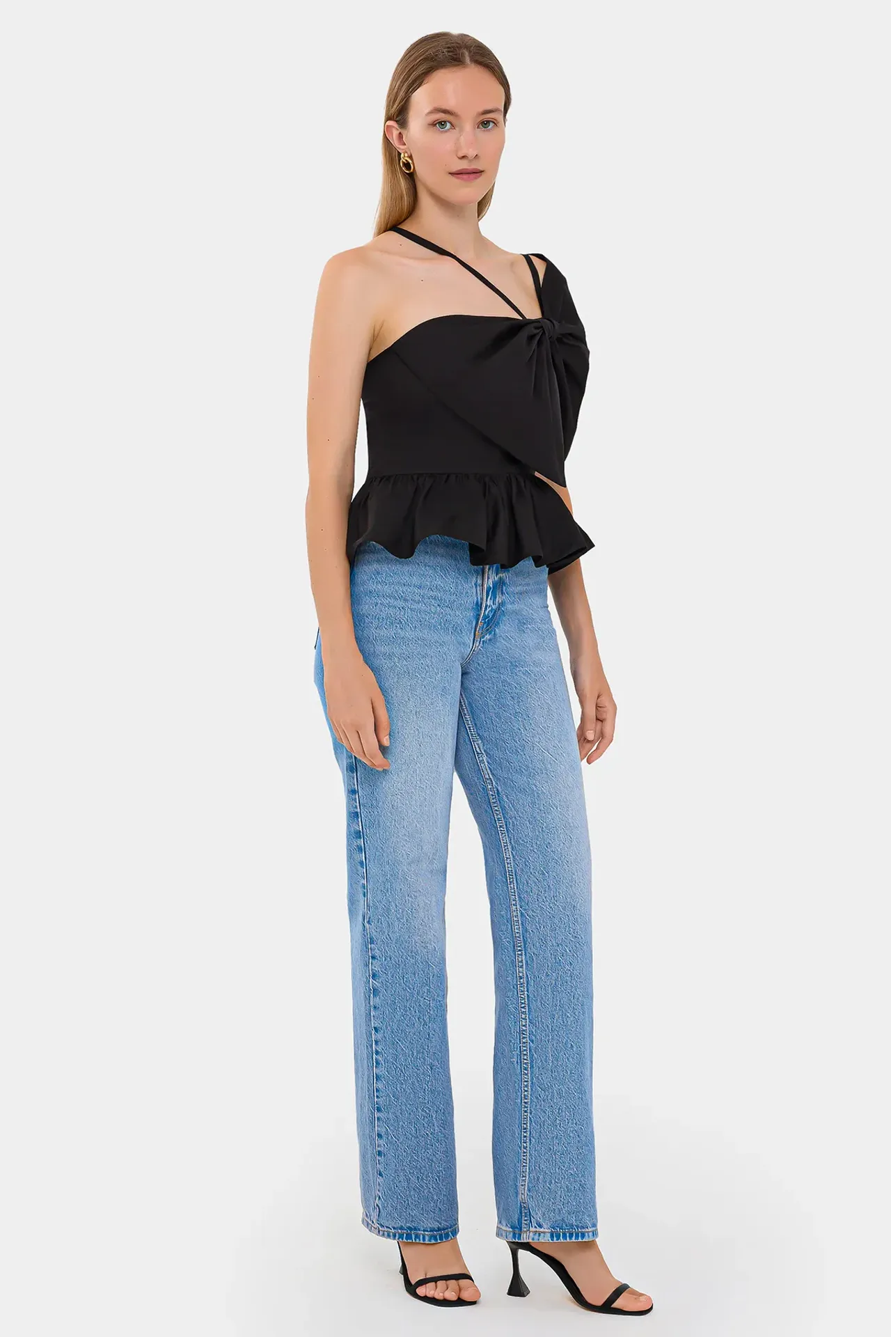 Cotton Cropped Top with Bow and Asymmetrical Tie