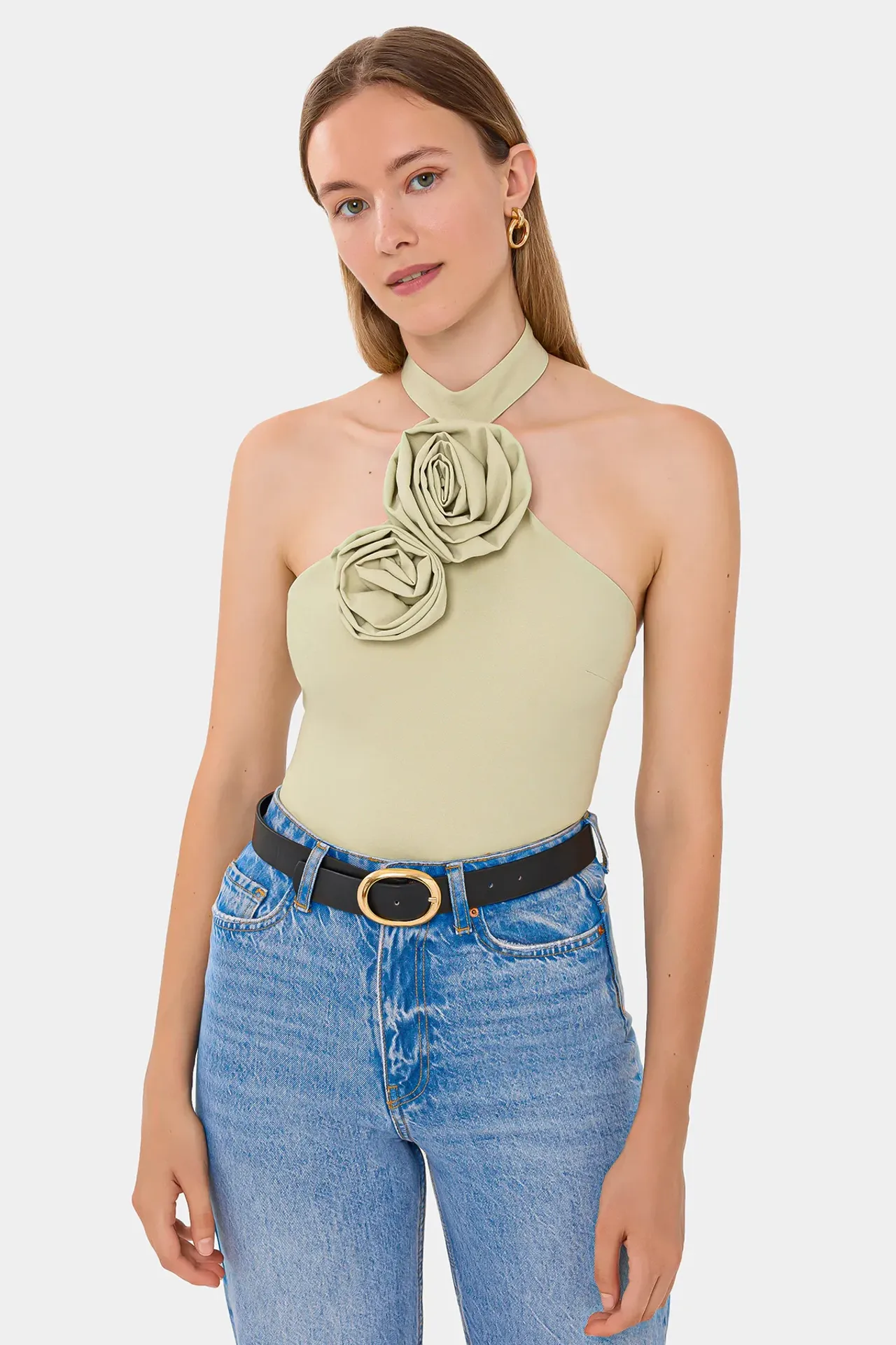 Sleeveless Top with Flower Detail