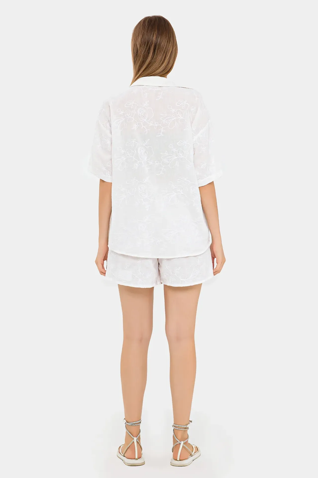 Embroidered Knitted Coords Set with Short-Sleeve Top and Mini Shorts