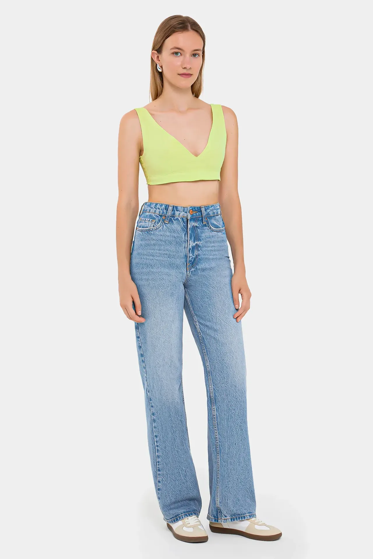 V-Neck Sleeveless Woven Crop Top