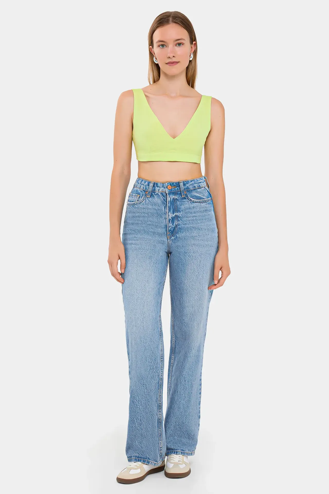 V-Neck Sleeveless Woven Crop Top