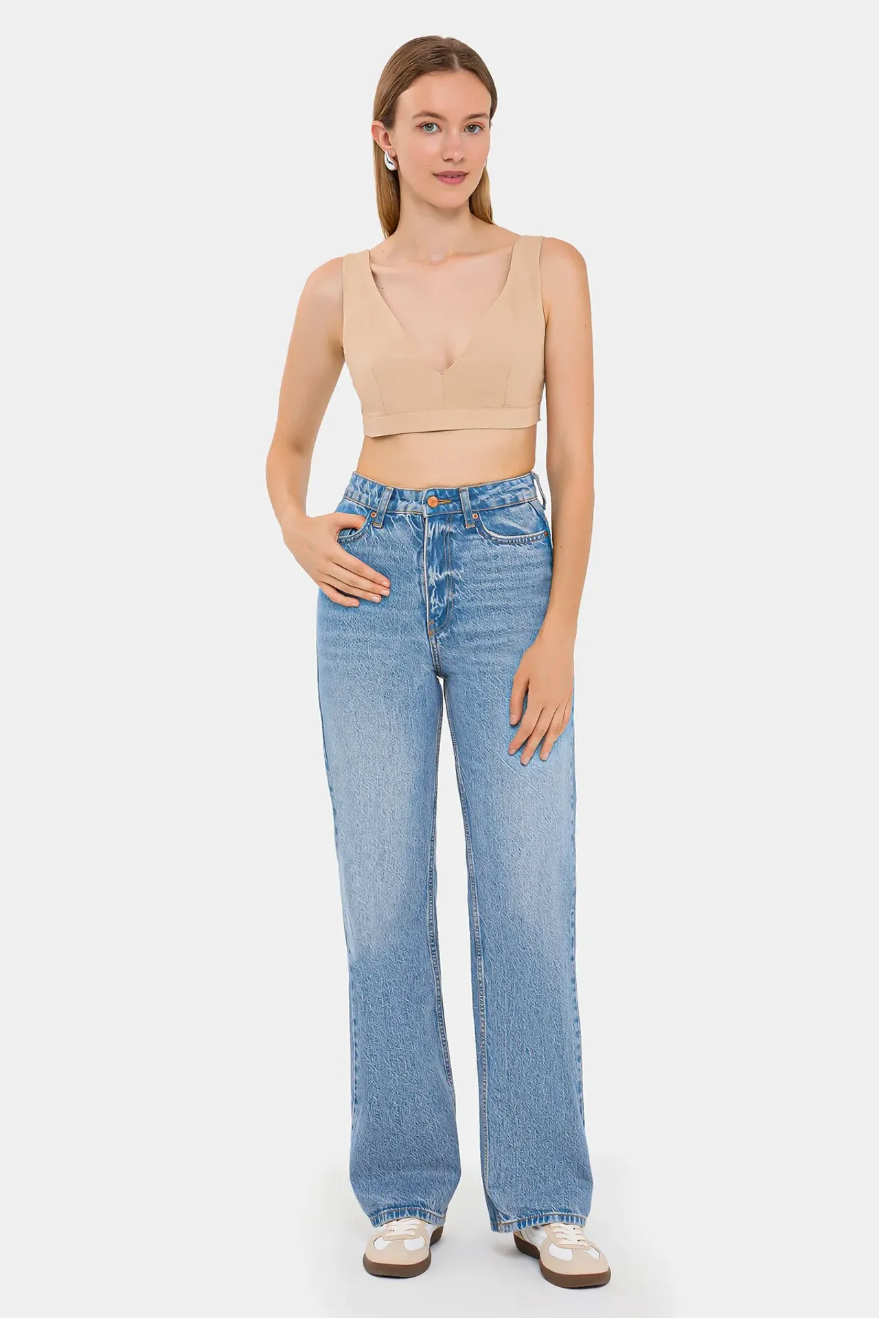 V-Neck Sleeveless Woven Crop Top