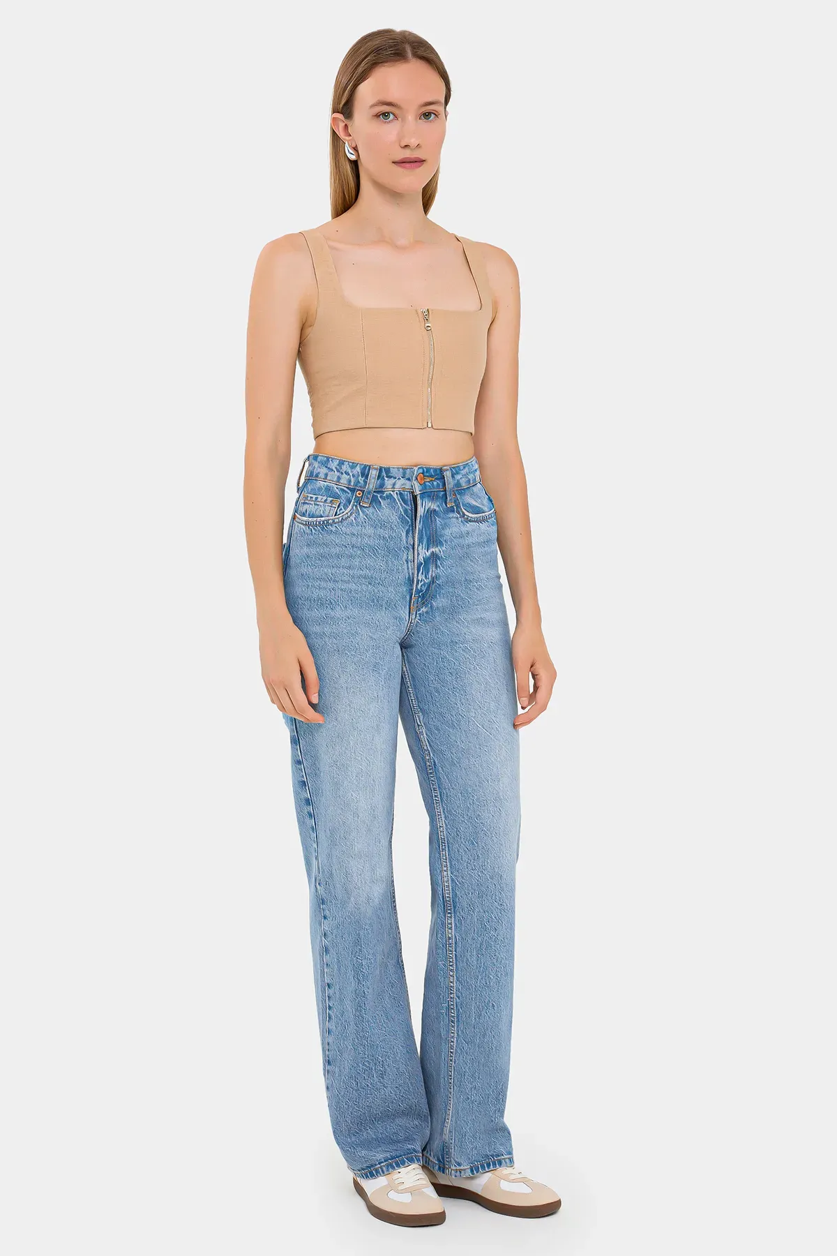 Square Neck Sleeveless Cropped Top with Zip Detail 2