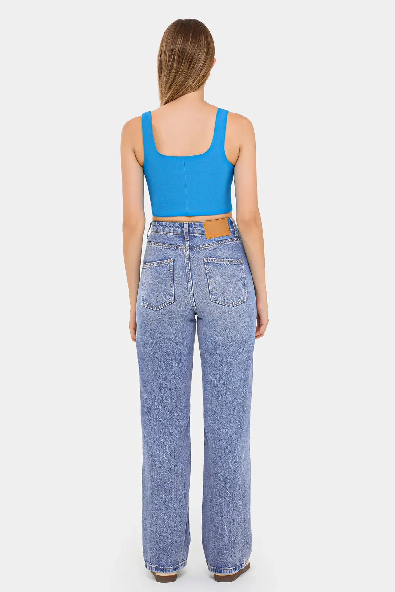 Square Neck Sleeveless Cropped Top with Zip Detail
