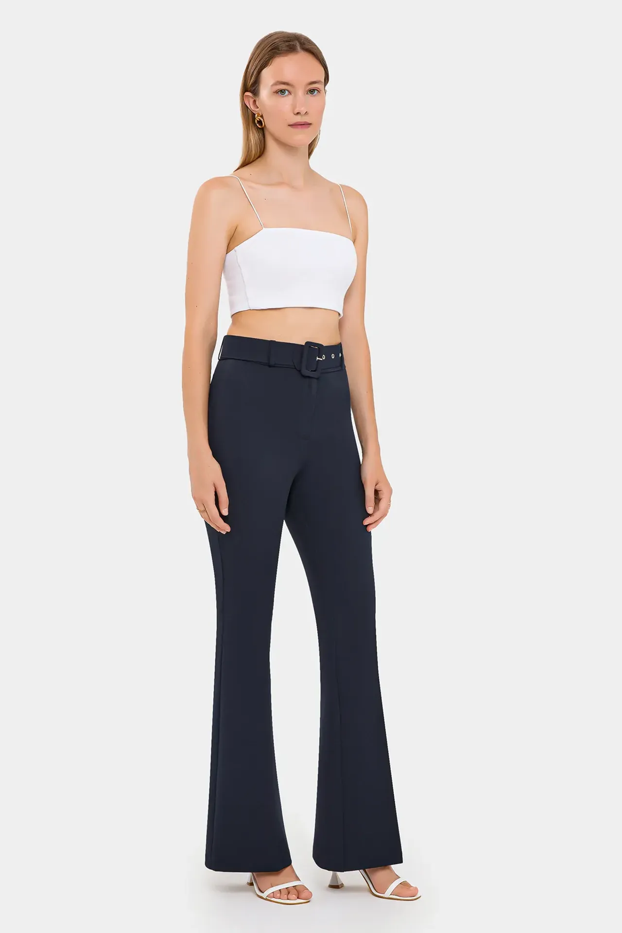 High-Waist Flare Trousers with Belt
