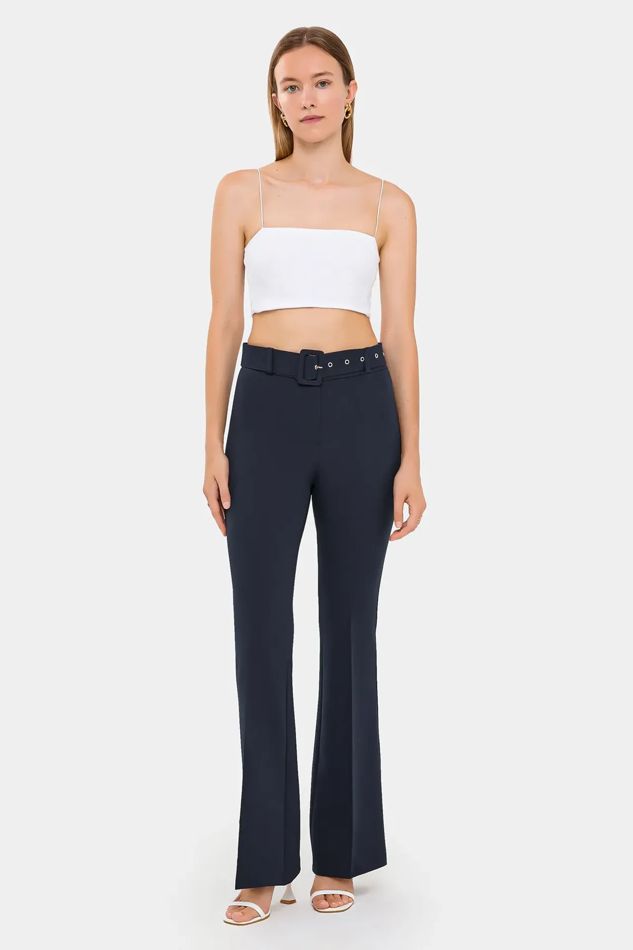 High-Waist Flare Trousers with Belt