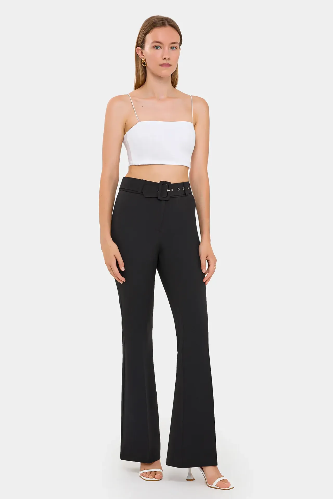 High-Waist Flare Trousers with Belt