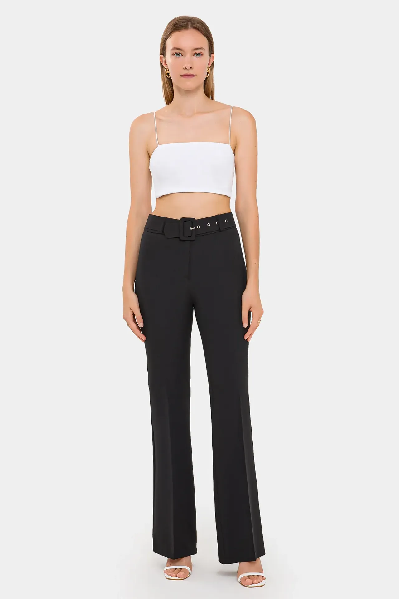 High-Waist Flare Trousers with Belt