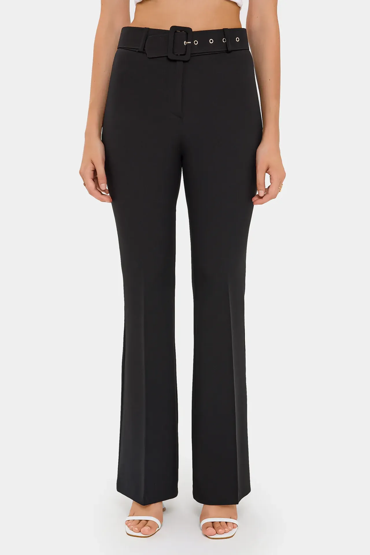 High-Waist Flare Trousers with Belt