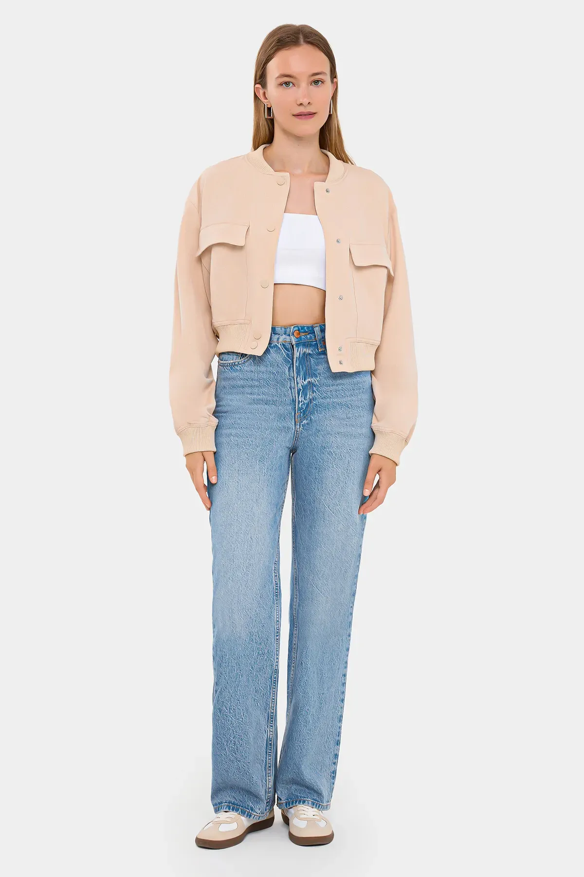 Round Neck Bomber Jacket with Pocket 2
