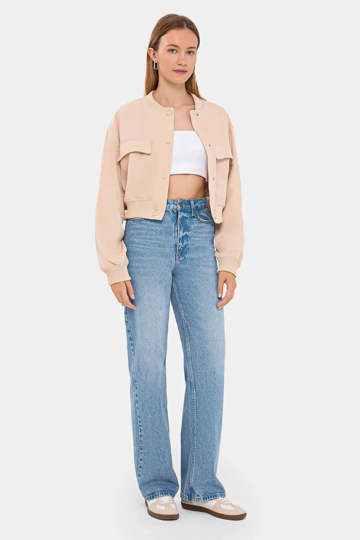 Round Neck Bomber Jacket with Pocket 1