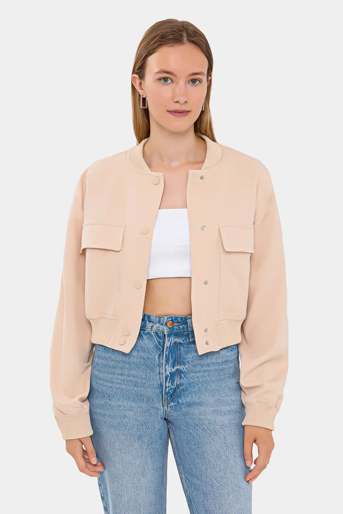 Round Neck Bomber Jacket with Pocket 3